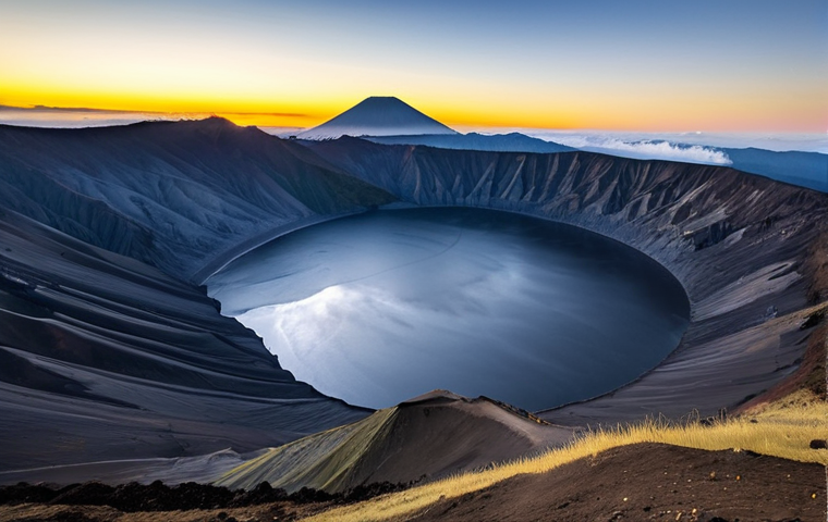 인도네시아 화산 탐험 - Sunrise at Bromo Crater**
"Majestic sunrise over Mount Bromo crater, viewed from the summit. Volcan...