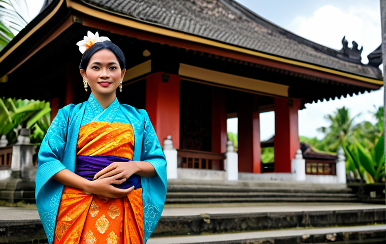 발리에서의 교통 수단 - Balinese Woman in Traditional Dress**
"A Balinese woman in a beautiful, modest Kebaya and Sarong, s...
